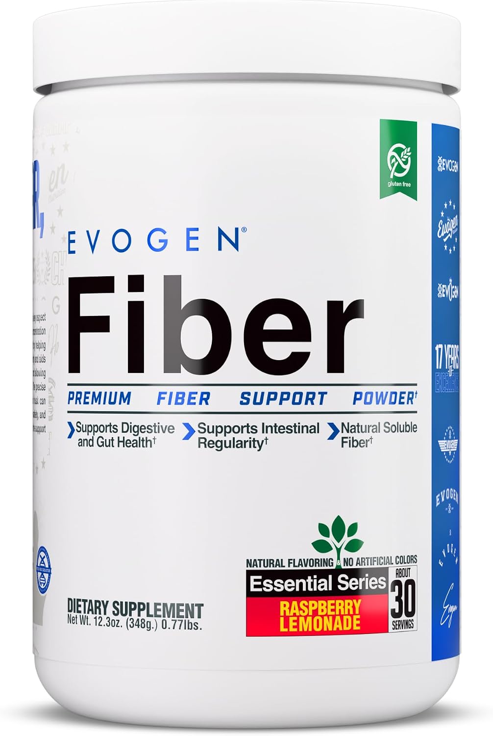 Evogen Fiber Powder | Gut Health | Natural Raspberry Lemonade | 30 Servings | Psyllium husk, inulin and digestion-resistant maltodextrin to ease bloating and support regularity; keto, low-carb friendly
