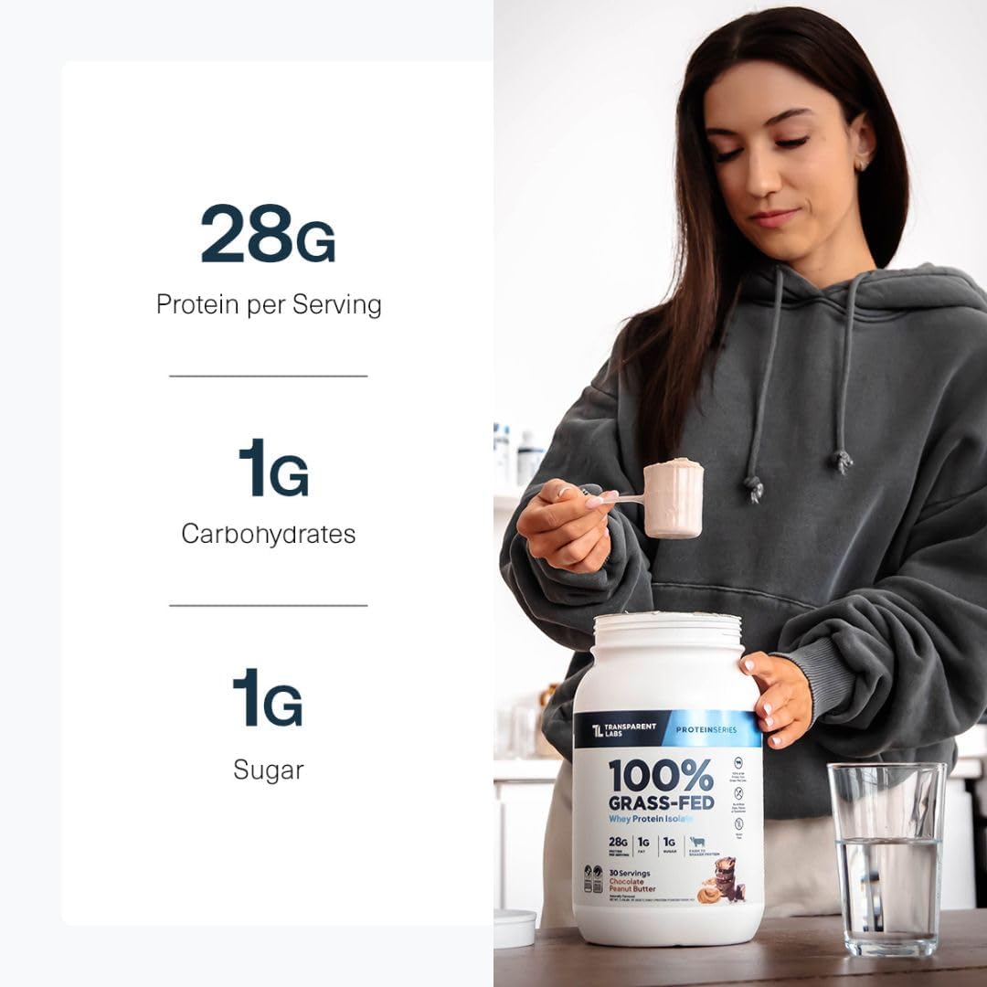 Transparent Labs Grass-Fed Whey Protein Isolate (30 Servings, Chocolate Peanut Butter) & Grass-Fed Whey Protein Isolate (30 Servings, Milk Chocolate)