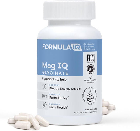 Suplement Product​Formula IQ - Mag IQ Glycinate - Magnesium Bisglycinate Chelate TRAACS - High Absorption Magnesium Glycinate Supplement - Sleep, Daily Energy, & Bone Wellness - 60 Capsules - PureBliss USA