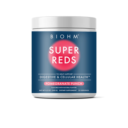 BIOHM Super Greens, Green Superfood Powder (8.5 Oz, 30 Servings) Antioxidant Veggie Powder & Smoothie Mix, 34 Superfoods & Spirulina, Digestive Enzymes, Prebiotics and Probiotics, Mixed Berry Flavor