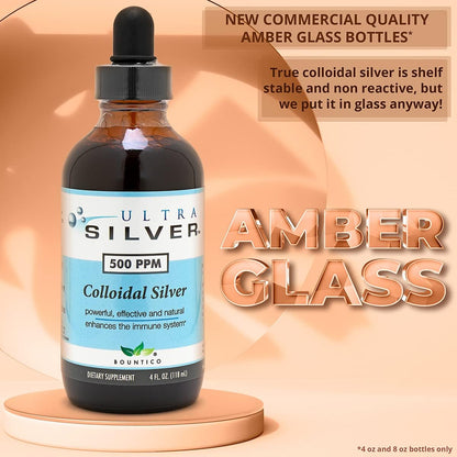Ultra Silver® Colloidal Silver | 500 PPM, 4 Oz (118mL) | Mineral Liquid Supplement | True Colloidal Silver - with Dropper