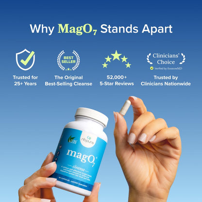nbpure MagO7 - Natural Colon Cleanse & Detox | Occasional Constipation Relief, Stool Softening, & Bloating Support for Men & Women | Ozonated Magnesium Oxide, 90 Capsules | Gentle overnight relief, No painful cramping, Eases constipation & bloating, Ozona