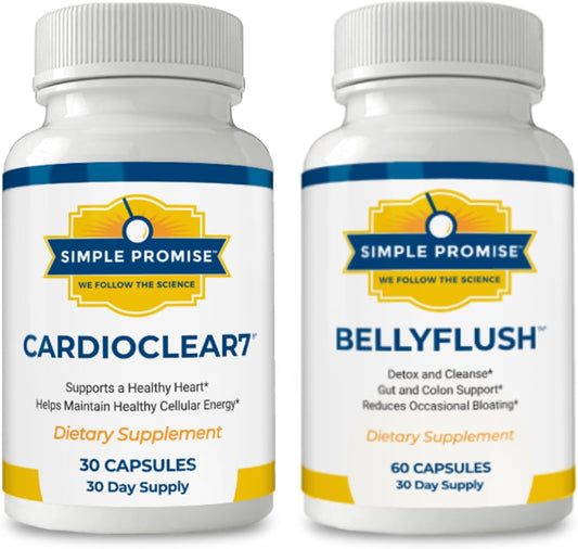 CardioClear7 and BellyFlush Bundle - Gut Support - CoQ10 and Bentonite Clay | Heart-Gut Daily Pair, For Steady Energy and Lighter Days, With Milk Thistle and Shilajit, One of Each Daily