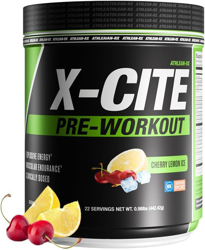 X-CITE Pre-Workout by ATHLEAN-X - Enhanced Formula with Beta-Alanine, Creatine & Caffeine for Ultimate Energy, Endurance, Focus & Muscle Pump, NSF Certified for Sports (Cherry Lemon Ice)