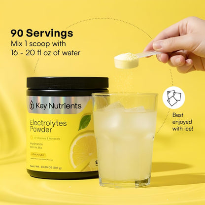 KEY NUTRIENTS Electrolytes Powder Bundle, Refreshing Lemonade 90 Servings Jar + Variety Pack 20 Count Packets, Sugar Free Hydration Travel Drink Mix with Vitamins & Minerals, No Calories