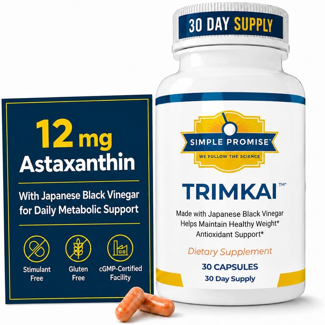 TrimKai - Japanese Black Vinegar Capsules for Daily Wellness - Astaxanthin | Fermented Vinegar Formula, Metabolism Support, Astaxanthin and Seaweed, Simple Once-Daily Routine, Vegan