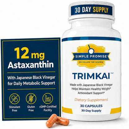 TrimKai - Japanese Black Vinegar Capsules for Daily Wellness - Astaxanthin | Fermented Vinegar Formula, Metabolism Support, Astaxanthin and Seaweed, Simple Once-Daily Routine, Vegan