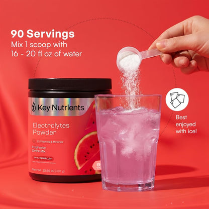 KEY NUTRIENTS Electrolytes Powder Bundle, Juicy Watermelon 90 Servings Jar + Tangy Orange 90 Servings Jar, Sugar Free Hydration Drink Mix with Vitamins & Minerals, No Calories