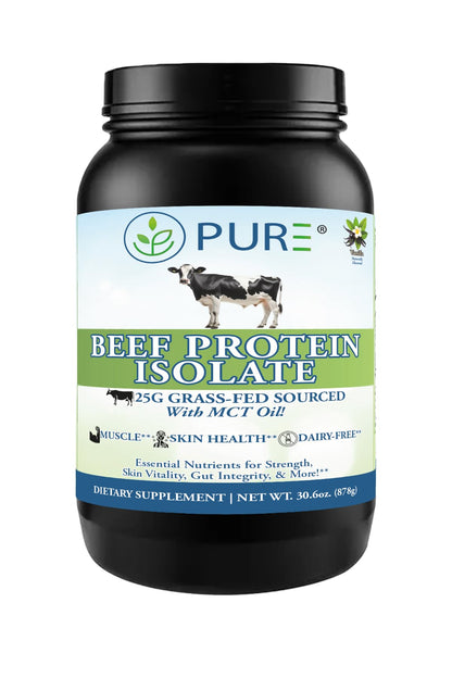 PURE® Grass-Fed Beef Protein Isolate Powder - 25g Protein, 28 Servings - Dairy-Free Paleo & Keto Friendly Protein with MCT Oil, Probiotics & Natural Collagen - No Whey or Lactose - Chocolate 913 Grams