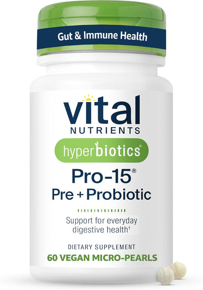 Hyperbiotics Vital Nutrients Family Probiotic Bundle – Pro-15 Prebiotics + Probiotics for Adults (60 Time Release Pearls) & Pro-Kids Chewable Probiotic Tablets (60 Count)
