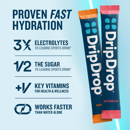 DripDrop Hydration Bold Tropical Variety Bundle Electrolyte Packets, 32 Ct | Watermelon, Berry, Lemon, Orange, Mango, Açaí, Passion Fruit & Piña Colada; Single Serve Powder Drink Mix; 3X Electrolytes