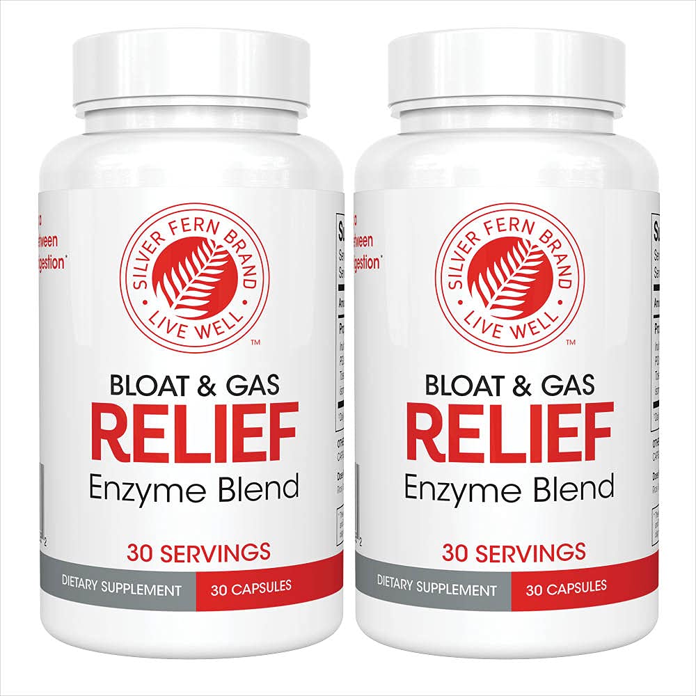 Silver Fern Bloat & Gas Relief Digestive Enzyme Blend 1 Bottle 30 Servings | FODMAP & Bloating Digestion Supplement with Tolerase L, Pectinase & More (1 Bottle)