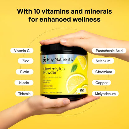 KEY NUTRIENTS Electrolytes Powder Bundle, Refreshing Lemonade 90 Servings Jar + Juicy Watermelon 20 Count Packets, Sugar Free Hydration Travel Drink Mix with Vitamins & Minerals, No Calories