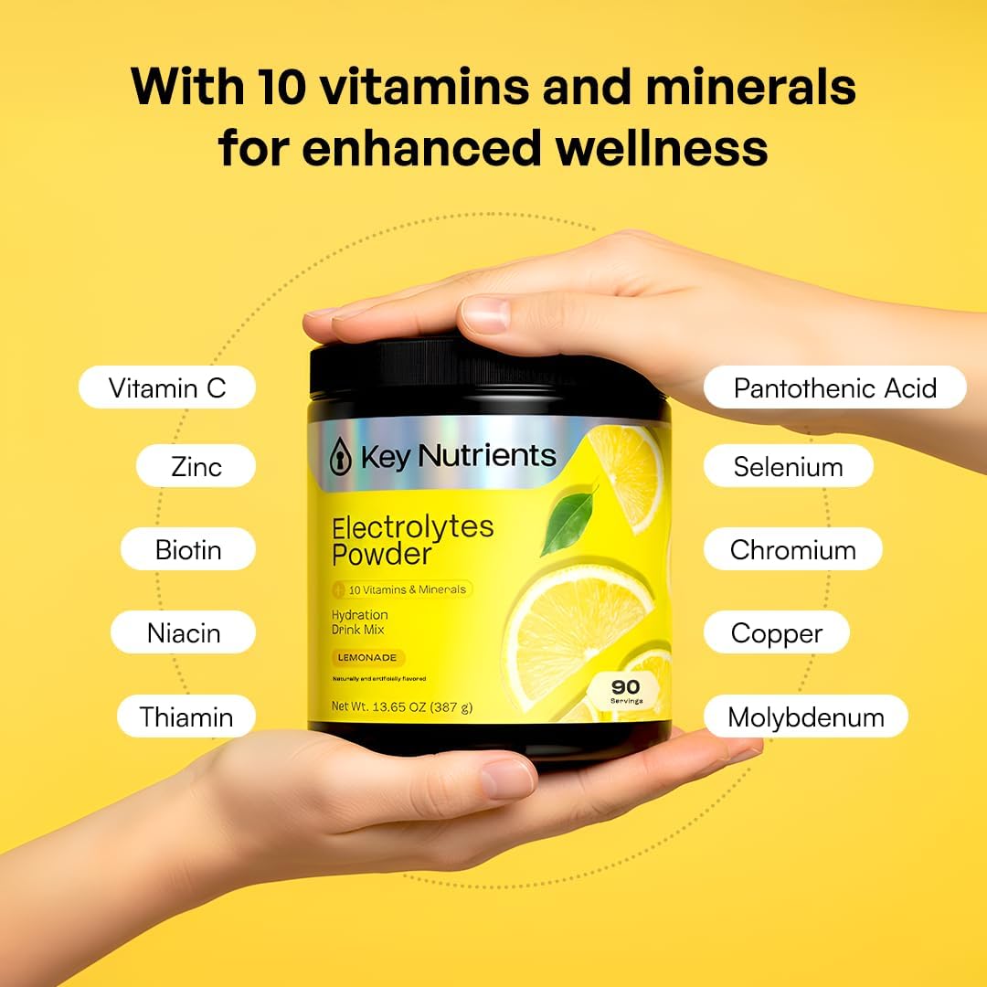 KEY NUTRIENTS Electrolytes Powder Bundle, Refreshing Lemonade 90 Servings Jar + Sweet Blue Raspberry 90 Servings Jar, Sugar Free Hydration Drink Mix with Vitamins & Minerals, No Calories