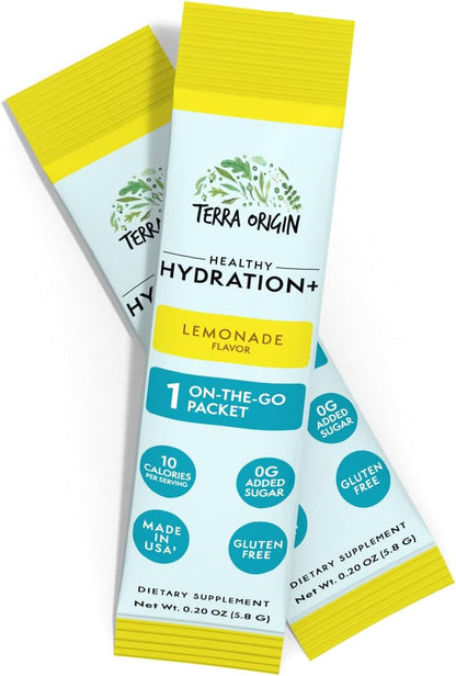TERRA ORIGIN Healthy Hydration+ Electrolyte Powder Packets | Sugar Free, Gluten Free Drink Mix | Lemonade | 30 Servings (1-Pack)