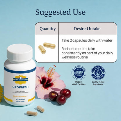 UroFresh - D-Mannose 1000mg with Cranberry for Women - Urinary Tract Health | Cranberry Blend, Bladder Comfort Support, Hibiscus and Dandelion, Simple Once-Daily Routine, Vegan Capsule