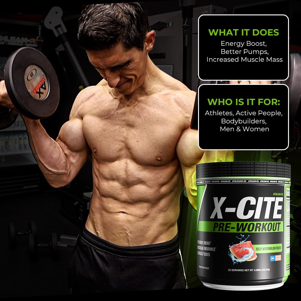 X-CITE Pre-Workout by ATHLEAN-X - Enhanced Formula with Beta-Alanine, Creatine & Caffeine for Ultimate Energy, Endurance, Focus & Muscle Pump, NSF Certified for Sports (Cherry Lemon Ice)