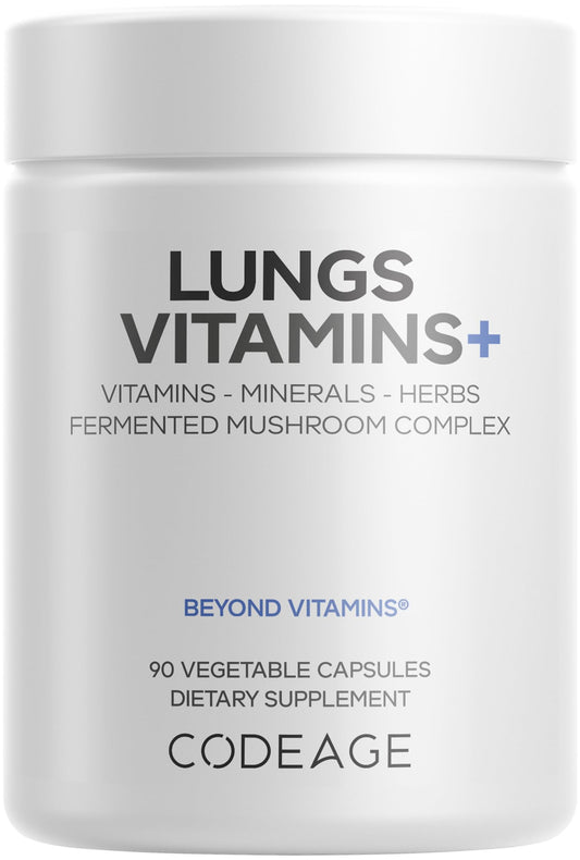 Codeage Lungs Vitamins, A, C, D, E, B6, Milk Thistle Lung Supplement, Zinc & Magnesium, Cordyceps, Reishi, Chaga, Poria, Tylophora, Ginger, Peppermint Leaf Organic Herb Cleanse - Non-GMO - 90 Capsules CodeageBuy Supplements Australia