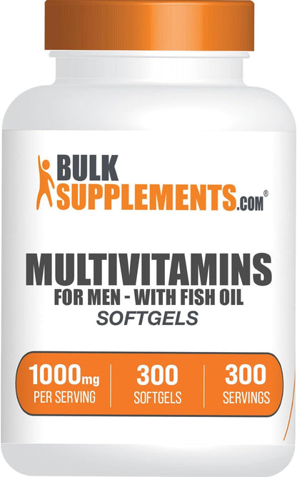 BulkSupplements.com Multivitamin for Men Softgels - Daily Multivitamin Supplement, Multimineral for Men with Fish Oil - Gluten Free, 1 Softgel per Serving (1000mg), 300 Count (Pack of 1)