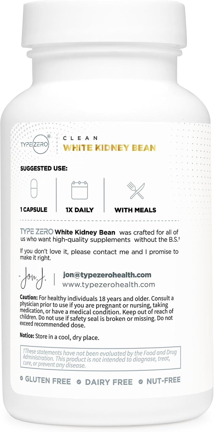 Type Zero Clean White Kidney Bean Extract 90 Capsules for 90 Servings Per Bottle - Non-GMO, Gluten Free