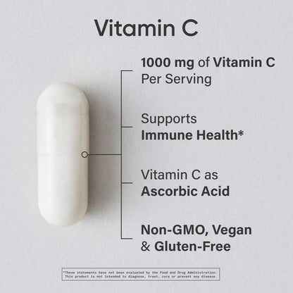 Sports Research High Potency Vitamin C Supplement - Vegan Veggie Capsules for Antioxidant Activity & Immune Support - Non-GMO Verified & Gluten Free - Ascorbic Acid Vitamin C 1000mg, 240 Count