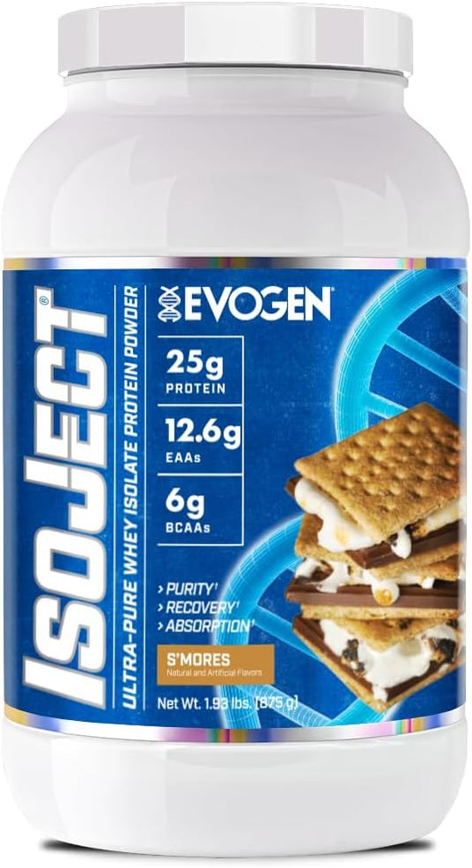 Evogen Isoject Whey Protein Isolate | Recovery | S'Mores | 25 Servings | Triple cold-filtered with Ignitor enzymes, BCAAs and EAAs; clean, filler-free formula for shakes, smoothies and recipes