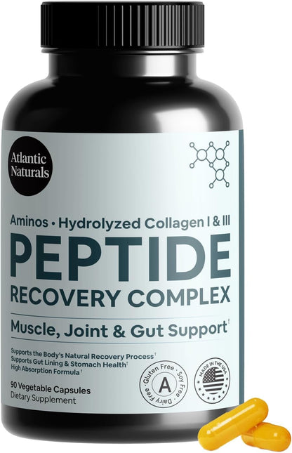 Atlantic Naturals Peak Performance Bundle – Peptide Recovery Complex 90 Capsules + Superfood Sea Moss Powder with Ashwagandha, Maca & Beet Root (Vanilla 150g) | Recovery & Energy