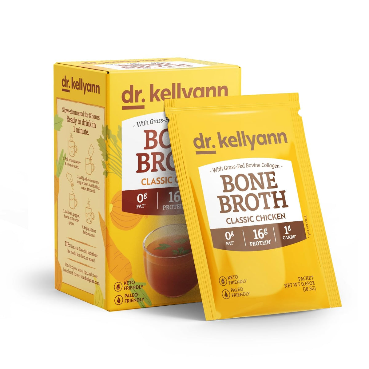 Dr. Kellyann Bone Broth Packets Variety Pack (3 Boxes, 21 Servings) – Classic Chicken, Thai Lemongrass & French Onion