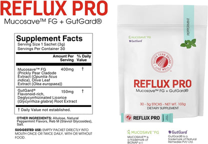 Silver Fern Reflux Pro (Pack 1) | Powder Sticks Opuntia ficus indica & Glycyrrhiza glabra Mucosave & GutGard 30ct Peppermint For Daily Stomach Comfort