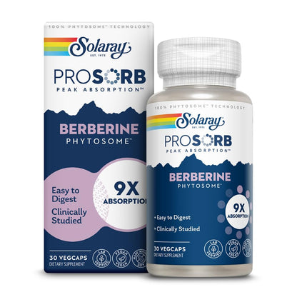 SOLARAY Berberine Phytosome - 9X Absorption and Easy-to-Digest - Standardized to 30% Berberine HCl - Vegan, Made Without Soy - 60-Day Guarantee - 30 Servings, 30 VegCaps