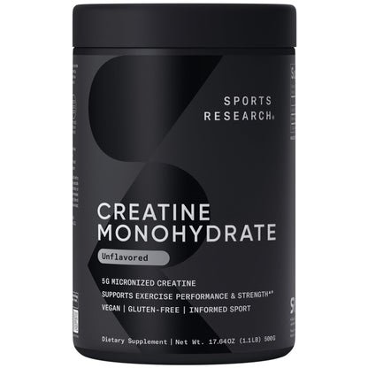 Sports Research Creatine Monohydrate - Gain Lean Muscle, Improve Performance and Strength and Support Workout Recovery* - 5 g Micronized Creatine - 17.64 oz