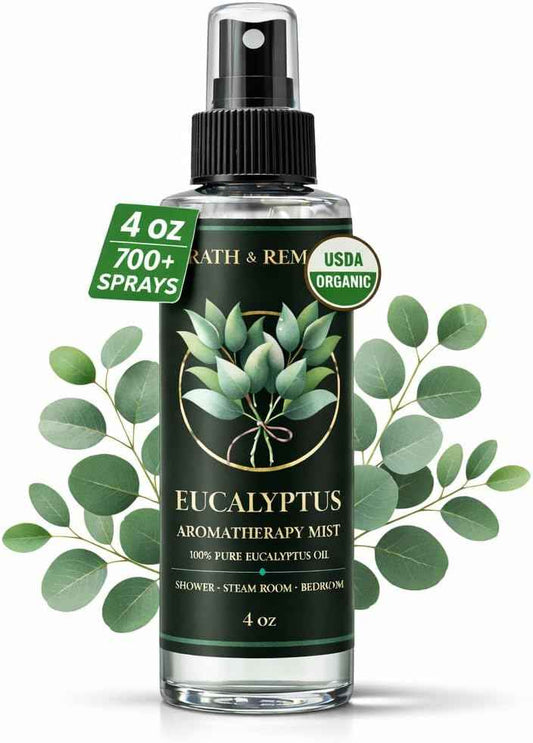 Eucalyptus Shower Spray Aromatherapy — USDA Organic (4 oz, 700+ Sprays) | 100% Pure Eucalyptus Essential Oil Spray Mist for Spa Shower, Steam, Sauna & Linen Bedsheet – Premium & Travel Size (US-Made)