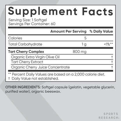 Sports Research Tart Cherry Capsules - Made from Montmorency Tart Cherries - Non-GMO & Gluten Free - 60 Liquid Softgels