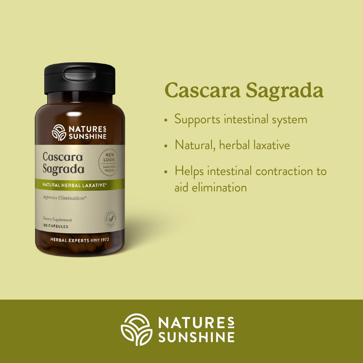 Nature's Sunshine Cascara Sagrada Capsules - Promotes Intestinal Support for a Healthy Colon - 100 Capsules (50 Servings)