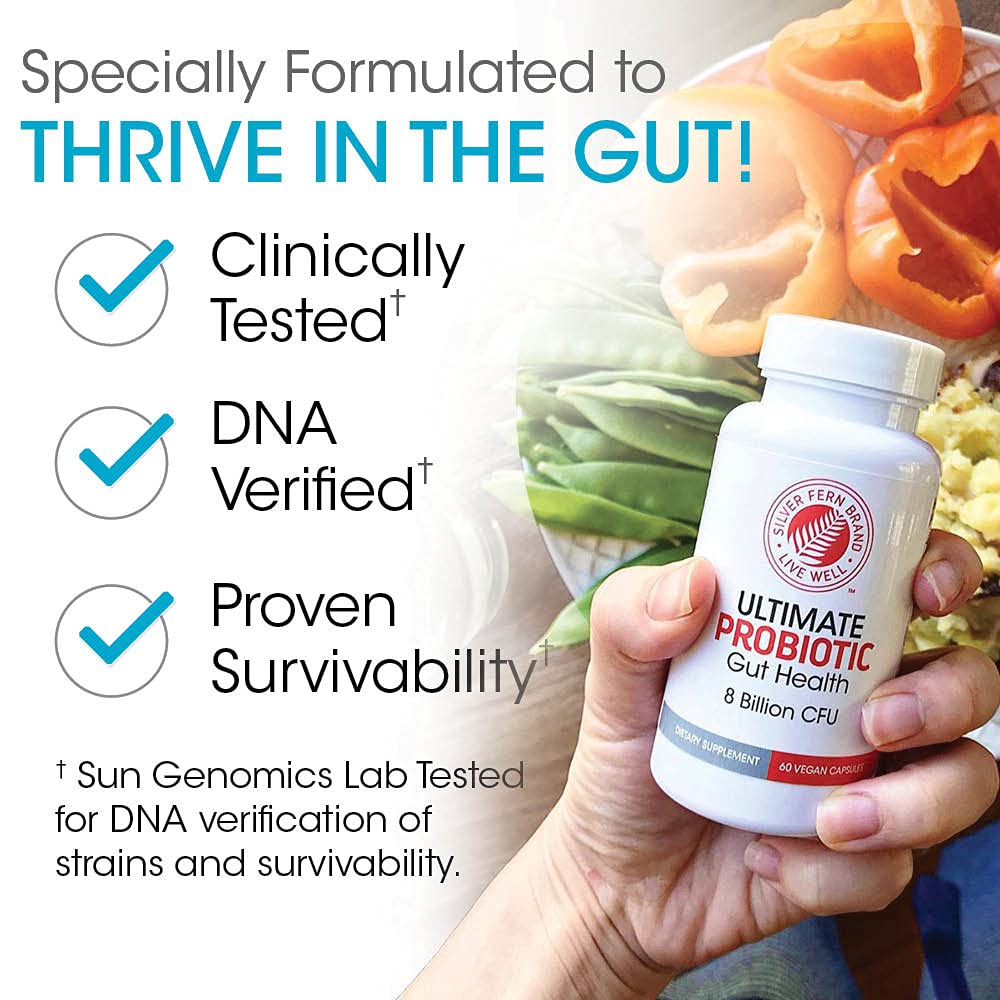 Silver Fern Brand Ultimate Probiotic - Probiotics for Women & Men | 8 Billion CFU Spore-Forming Gut Health Supplement - DNA Verified, Vegan, Shelf-Stable, High Survivability - 60 Capsules