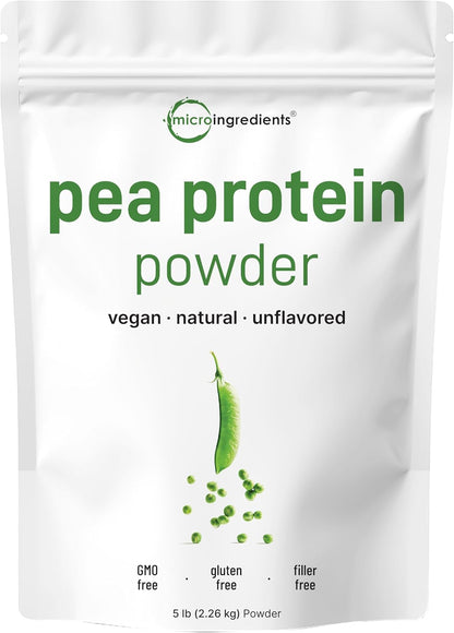 Micro Ingredients North American Grown, Pea Protein Powder, 5 Pounds | Plant Based, Unflavored | Complete Vegan Protein Source with BCAAs & EAAs – 27g Serving | Non-GMO, Keto Friendly