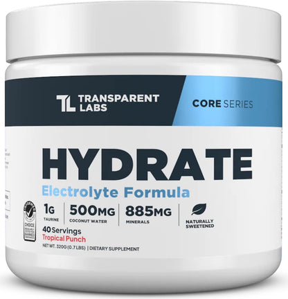 Transparent Labs Hydrate Electrolytes Powder (40 Servings, Tropical Punch) & Creatine HMB (30 Servings, Unflavored)