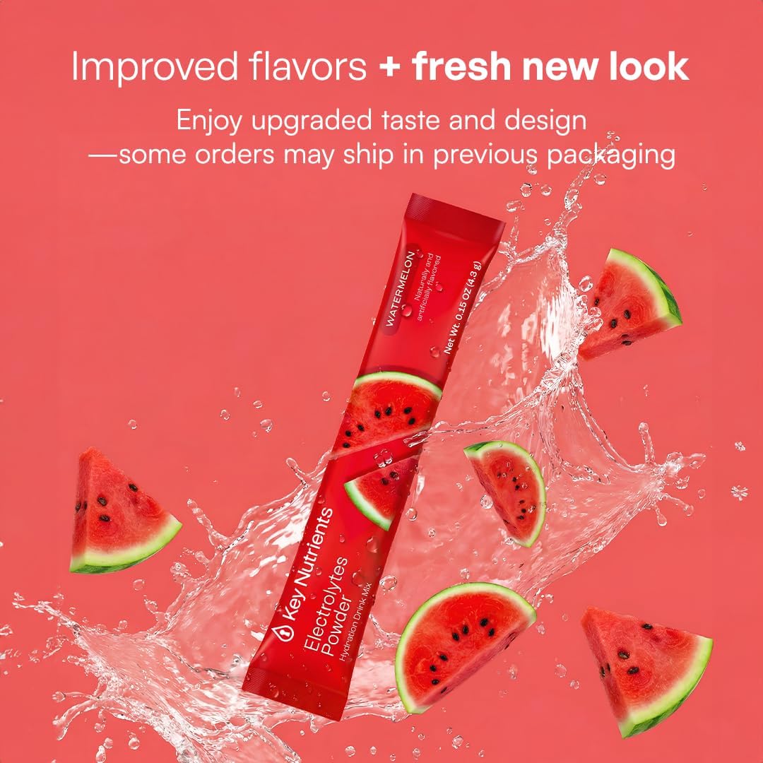 KEY NUTRIENTS Electrolytes Powder Bundle, Tropical Peach Mango 90 Servings Jar + Juicy Watermelon 20 Count Packets, Sugar Free Hydration Travel Drink Mix with Vitamins & Minerals, No Calories