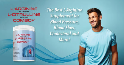 L-Arginine 5000mg & L-Citrulline 1000mg Combo+® - Mixed Berry, 30 Servings, 390g Nitric Oxide Booster Drink Mix Powder - CoQ10 & Organic Beet Root - High Potency Heart & Circulation Support USA