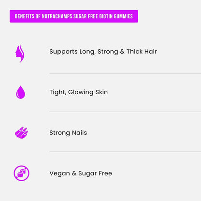 NutraChamps Sugar Free Biotin Gummies 10000mcg [High Potency] - Healthy Hair, Skin & Nails for Women, Men & Kids - 5000mcg in Each Gummy - Vegan, Non-GMO, Hair Health Vitamins Supplement - Raspberry
