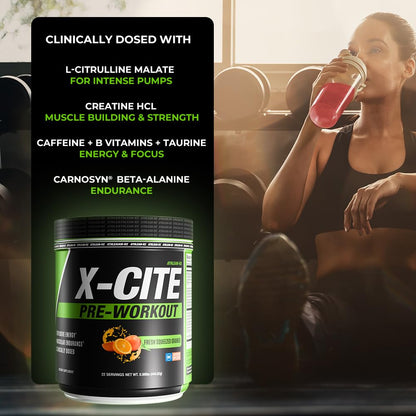 X-CITE Pre-Workout by ATHLEAN-X - Enhanced Formula with Beta-Alanine, Creatine & Caffeine for Ultimate Energy, Endurance, Focus & Muscle Pump, NSF Certified for Sports (Cherry Lemon Ice)