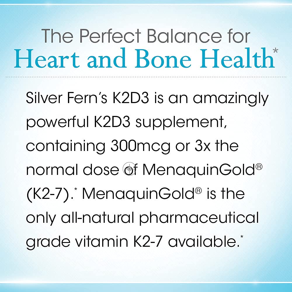 Silver Fern Vitamin K2-D3 Supplement Brand - Natural, Non-Synthetic - K2-7 | Menaquinone-7 (MK-7) - D3 as cholecalciferol - Bone, Heart & Energy Support (1 Bottle - 30 Capsules - 30 Servings)
