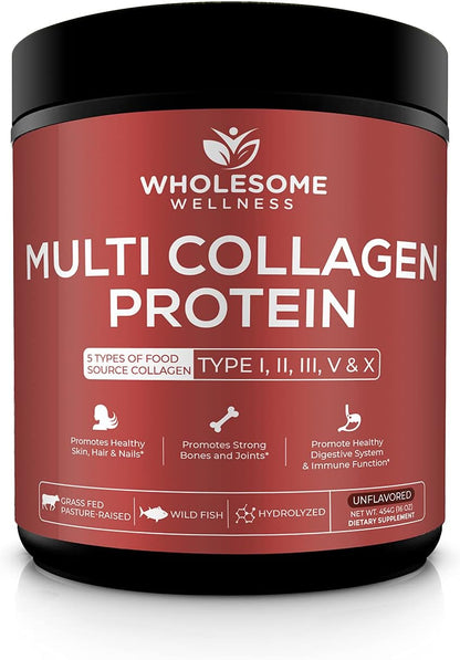 Wholesome Wellness Probiotics for Women 100 Billion CFUs with Prebiotics, Digestive Enzymes + Multi Collagen Protein Powder Hydrolyzed (Type I II III V X) Bundle