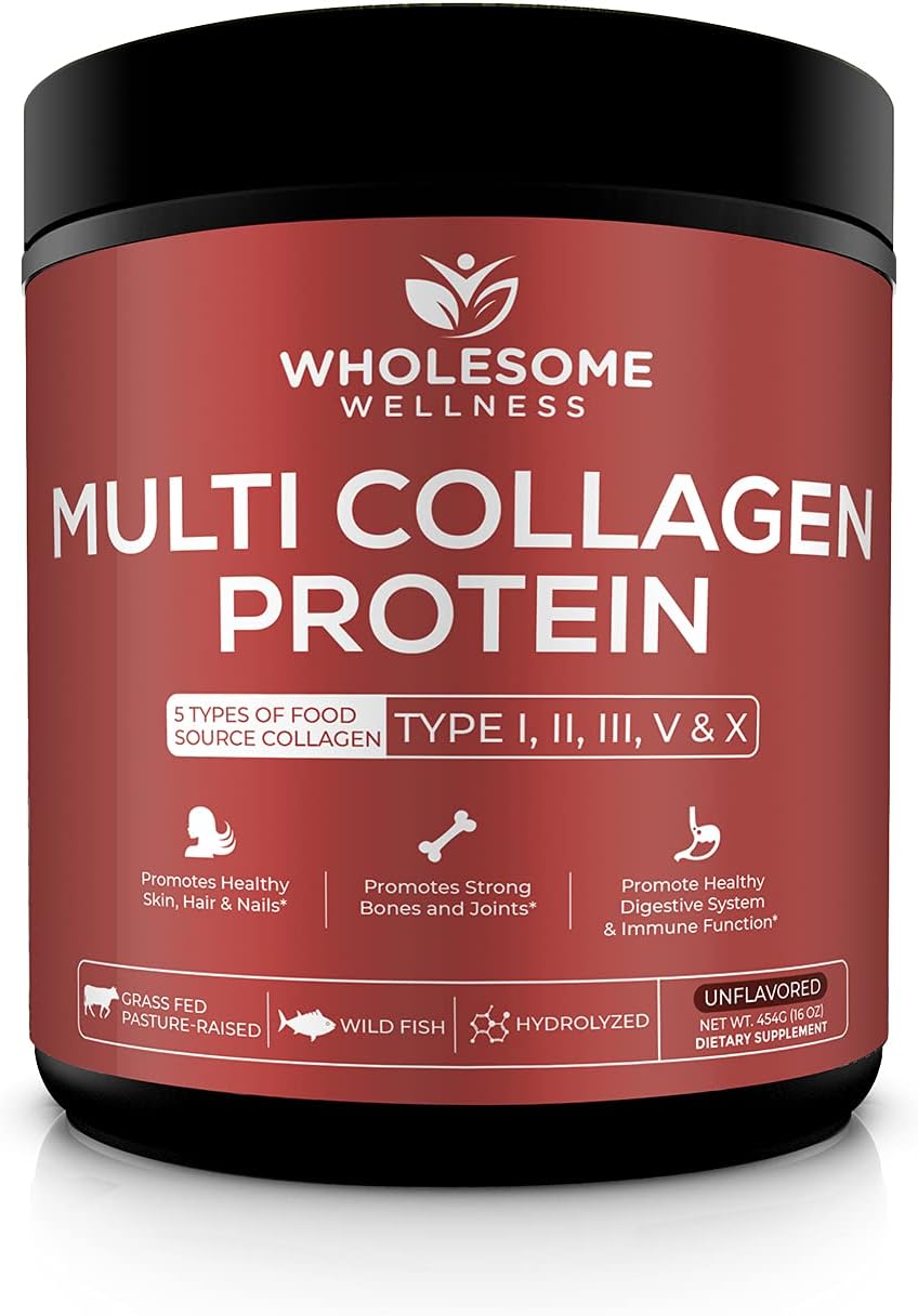 Wholesome Wellness Digestive Enzymes 1000MG Plus Prebiotics & Probiotics Supplement + Multi Collagen Protein Powder Hydrolyzed (Type I II III V X) Bundle