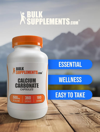 BulkSupplements.com Calcium Carbonate Capsules - Calcium Carbonate Supplement, Calcium Carbonate 500mg - Calcium Supplement, Gluten Free, 2 Capsules per Serving, 360 Capsules (Pack of 1)