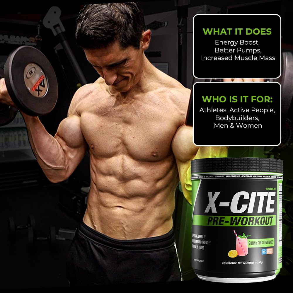 X-CITE Pre-Workout by ATHLEAN-X - Enhanced Formula with Beta-Alanine, Creatine & Caffeine for Ultimate Energy, Endurance, Focus & Muscle Pump, NSF Certified for Sports (Cherry Lemon Ice)