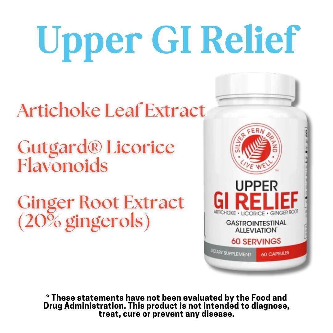 Silver Fern GI Relief - Natural Herbal Supplement 1 Bottle - 60 Capsules | 30-Day Supply All Natural With Artichoke Leaf Extract, Ginger Root Extract, and GutGuard Licorice Flavonoids.