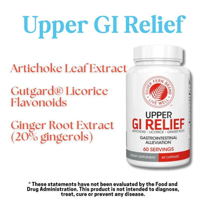 Silver Fern GI Relief - Natural Herbal Supplement 1 Bottle - 60 Capsules | 30-Day Supply All Natural With Artichoke Leaf Extract, Ginger Root Extract, and GutGuard Licorice Flavonoids.