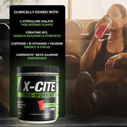 X-CITE Pre-Workout by ATHLEAN-X - Enhanced Formula with Beta-Alanine, Creatine & Caffeine for Ultimate Energy, Endurance, Focus & Muscle Pump, NSF Certified for Sports (Cherry Lemon Ice)