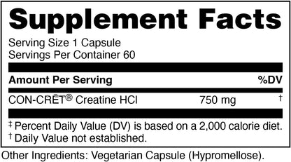 Bucked Up - Creatine HCL, 750mg Serving - 60 Servings (60 Capsules)